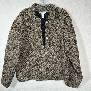 Coldwater Creek Women's XL Animal Print Quilted Jacket‎ Brown Casual